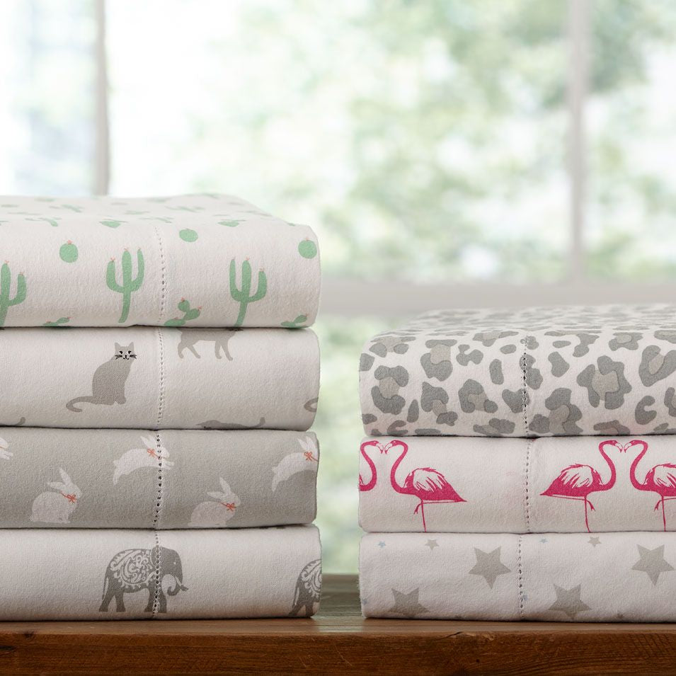  Pointehaven Fun Print Flannel Sheet Sets - Bunnies - Bunnies - Bonton