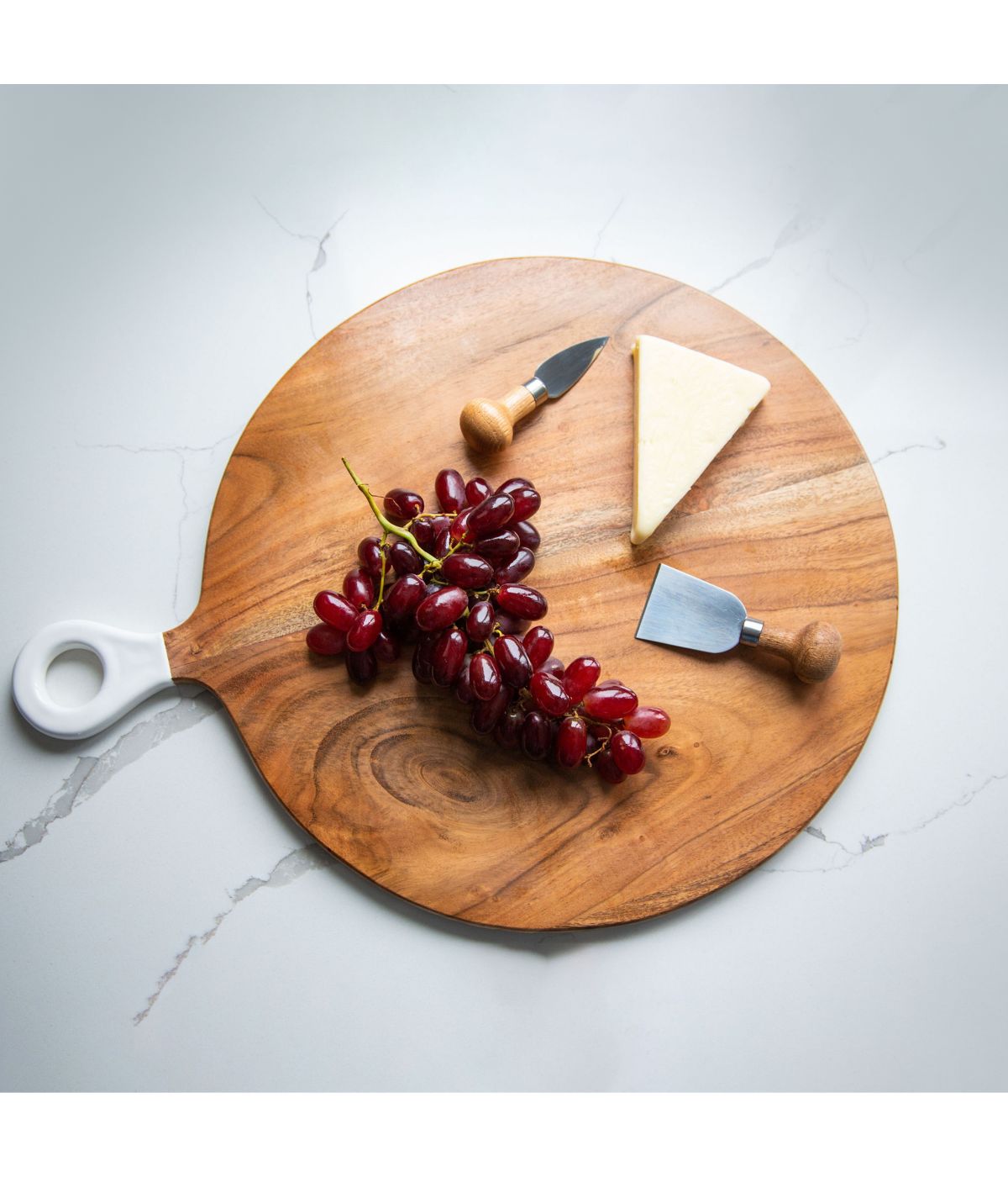  Widgeteer Jeanne Fitz Wood + White Collection Acacia Wood Round Charcuterie Board - Brown - Bonton