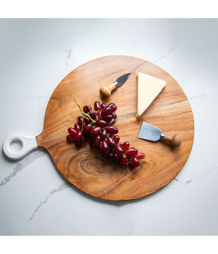 Jeanne Fitz Wood + White Collection Acacia Wood Round Charcuterie Board Brown