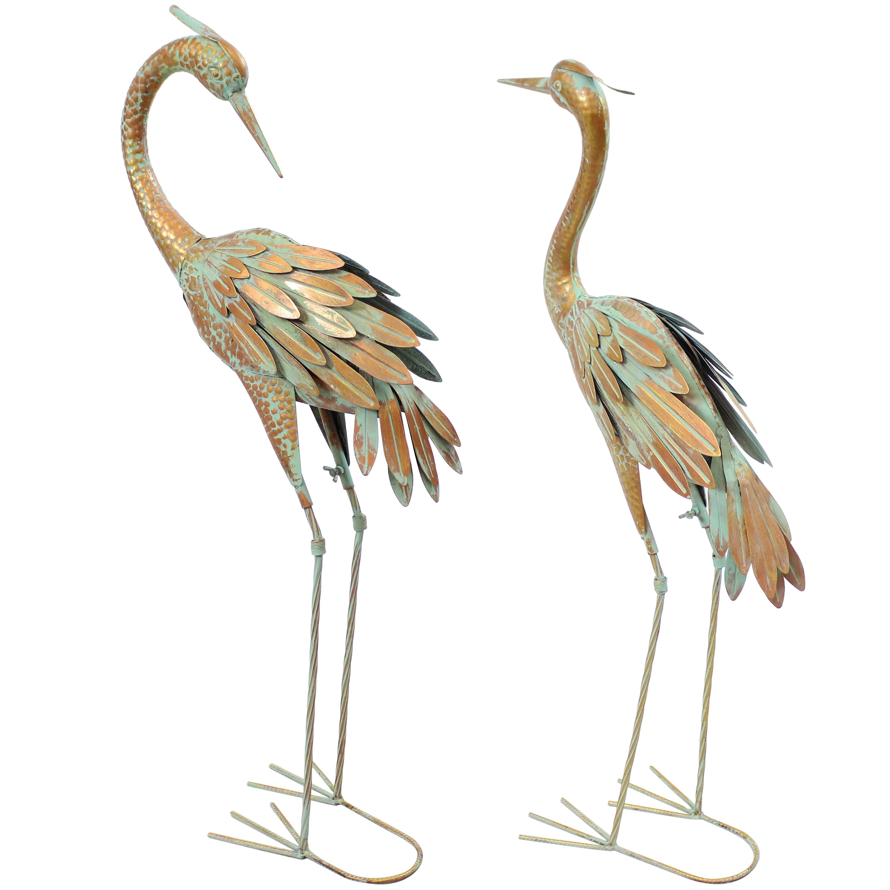  Sunnydaze Decor Golden Crane Metal Elegant Garden Statue Set of 2 - Gold - Bonton