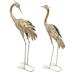 Golden Crane Metal Elegant Garden Statue Set of 2