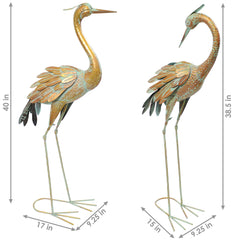 Golden Crane Metal Elegant Garden Statue Set of 2