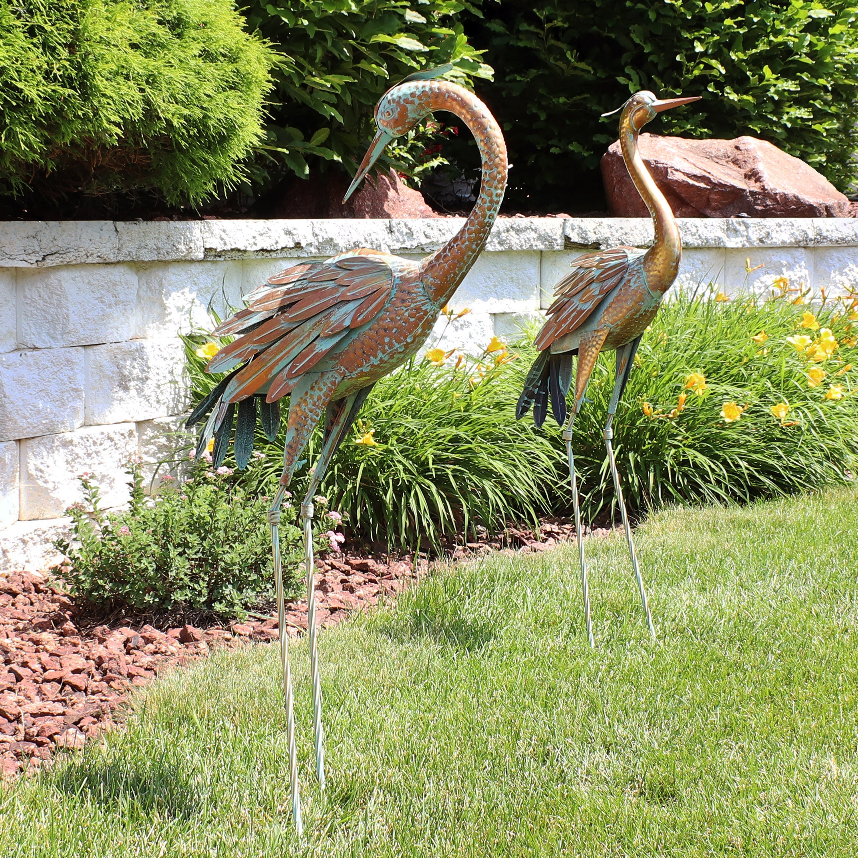  Sunnydaze Decor Golden Crane Metal Elegant Garden Statue Set of 2 - Gold - Bonton