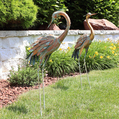 Golden Crane Metal Elegant Garden Statue Set of 2