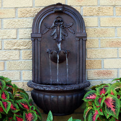 27"H Solar-Powered Polystone Florence Wall-Mount Water Fountain