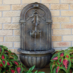 27"H Solar-Powered Polystone Florence Wall-Mount Water Fountain