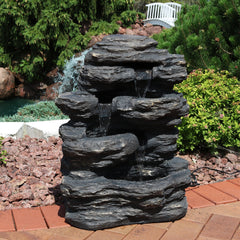 24"H Electric Polystone Rock Falls Waterfall Water Fountain with LED Lights