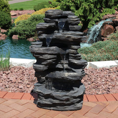 39"H Electric Polystone Rock Falls Waterfall Water Fountain with LED Lights