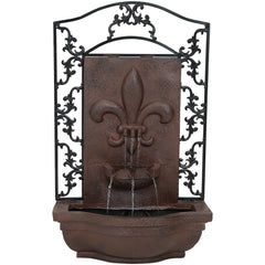 33"H Solar-Powered Polystone French Lily Design Wall-Mount Water Fountain