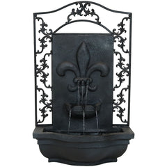 33"H Solar-Powered Polystone French Lily Design Wall-Mount Water Fountain