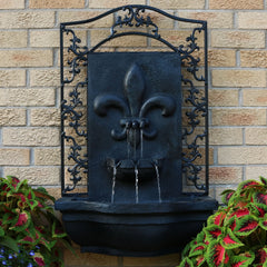 33"H Solar-Powered Polystone French Lily Design Wall-Mount Water Fountain