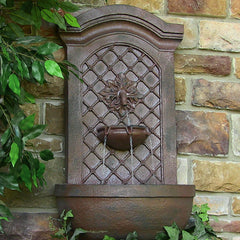 31"H Solar-Powered Polystone Rosette Leaf Wall-Mount Fountain