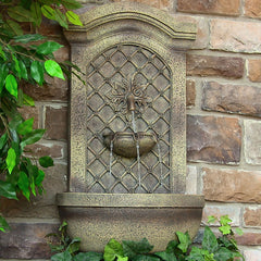 31"H Solar-Powered Polystone Rosette Leaf Wall-Mount Fountain