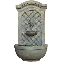 31"H Solar-Powered with Battery Pack Polystone Rosette Leaf Wall-Mount Fountain