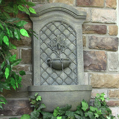 31"H Solar-Powered with Battery Pack Polystone Rosette Leaf Wall-Mount Fountain