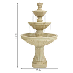 55"H Electric Polystone Classic Style 3-Tier Designer Water Fountain