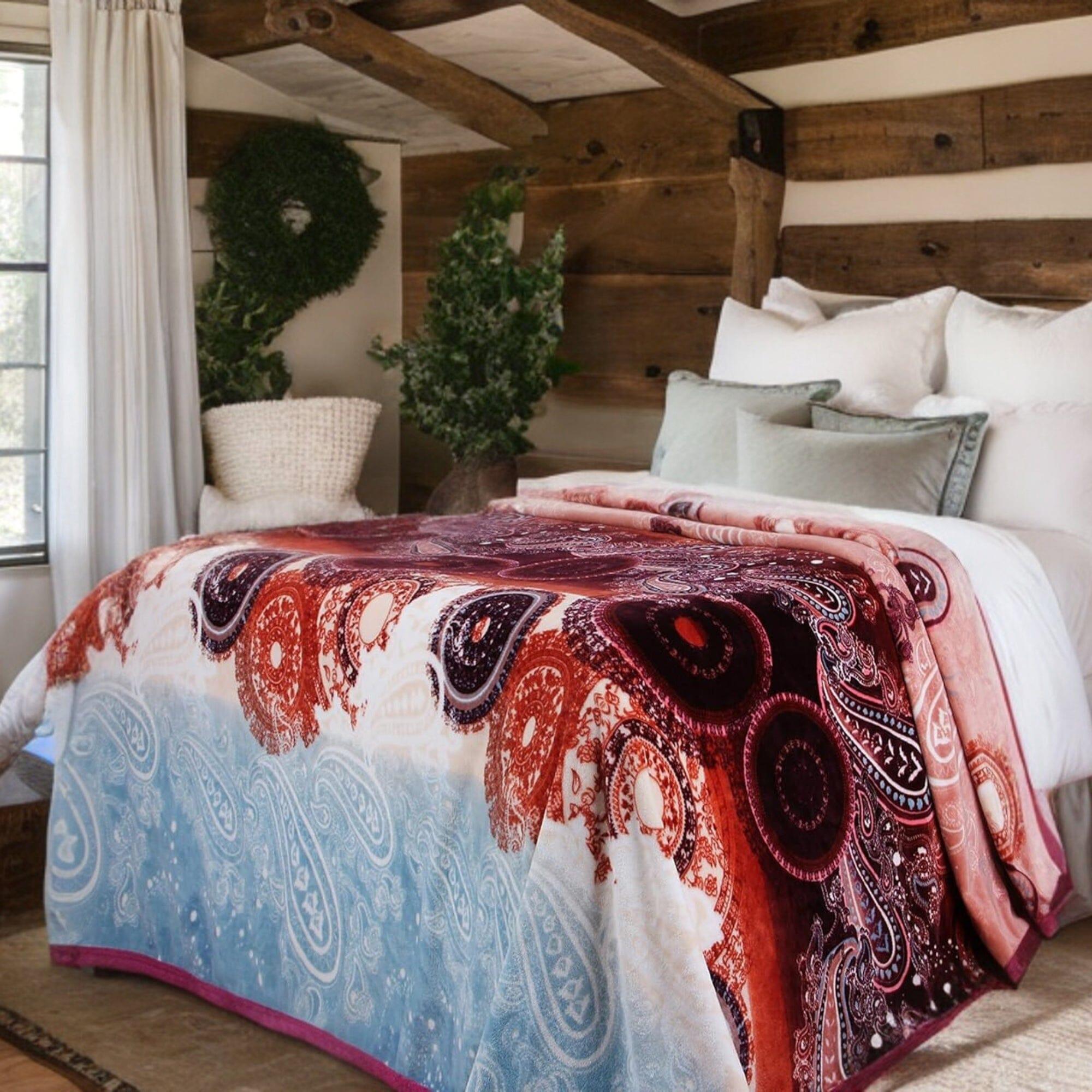  DaDa Bedding Collection DaDa Bedding Paisley Dreams Floral Burgundy Mink Fleece Flannel Throw Blanket (XY0025) by DaDa Bedding Collection - 50