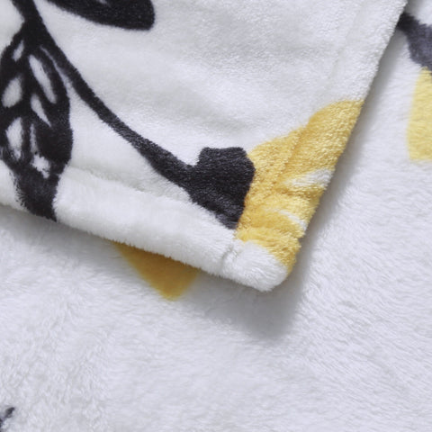 DaDa Bedding Soft Lightweight Fleece Throw Blanket, Yellow Fleur Floral Golden Orange Silver/Grey Background (XY1011) - DaDa Bedding Collection