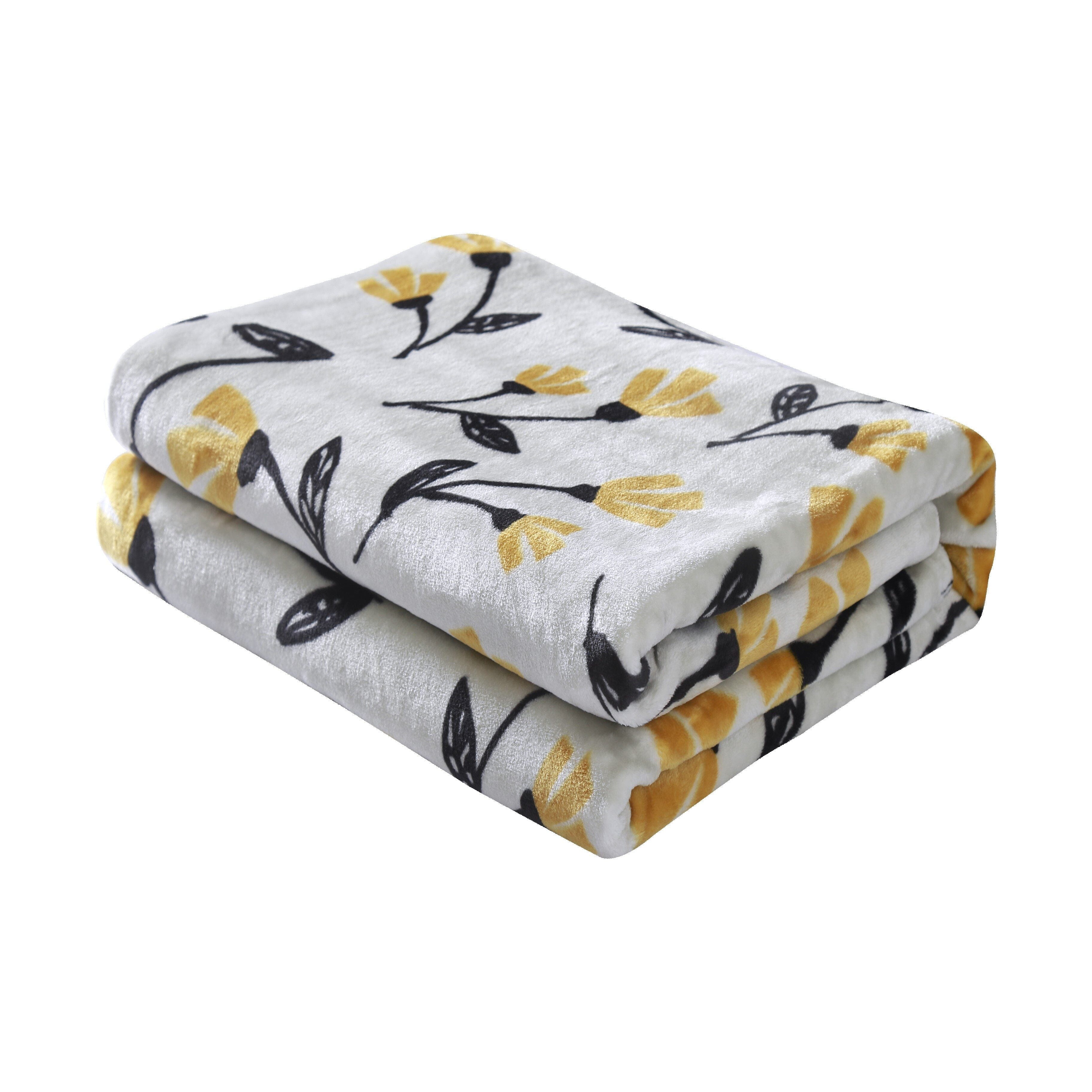  DaDa Bedding Collection DaDa Bedding Soft Lightweight Fleece Throw Blanket, Yellow Fleur Floral Golden Orange Silver/Grey Background (XY1011) by DaDa Bedding Collection - 50