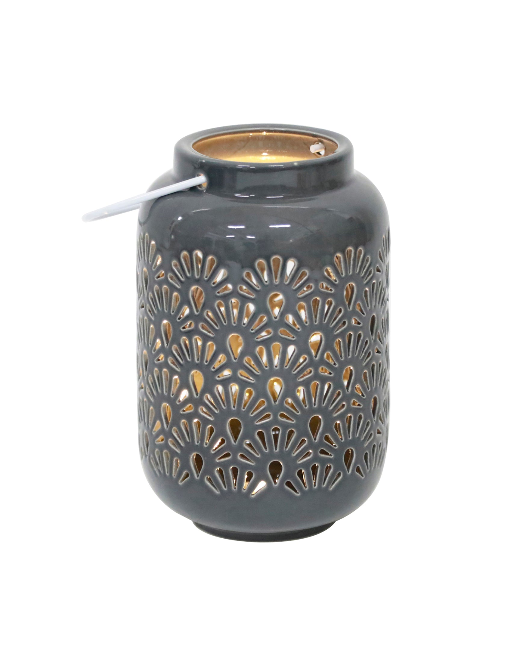  Flora Bunda LED Shell Ceramic Lantern - Gray - Bonton