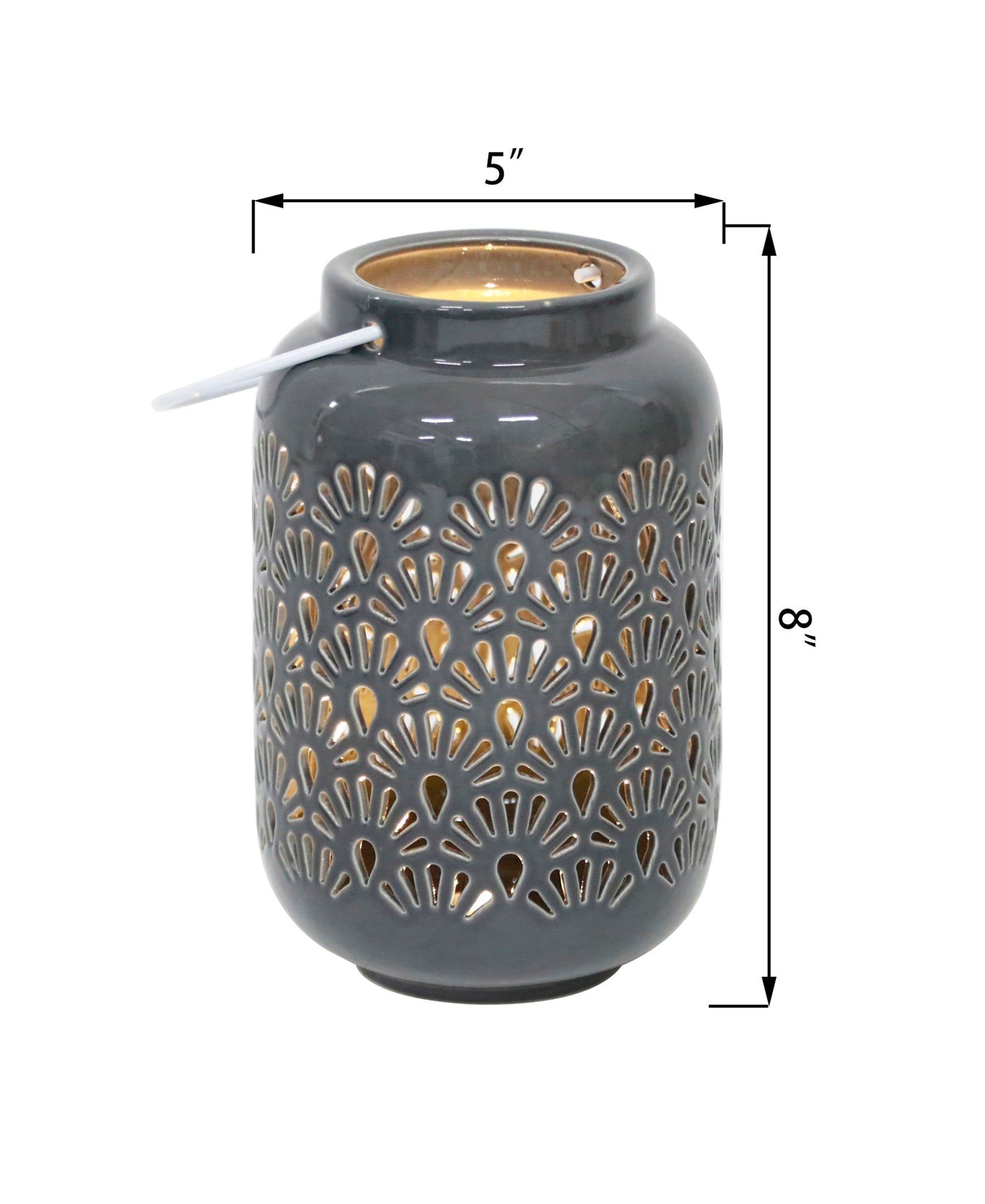  Flora Bunda LED Shell Ceramic Lantern - Gray - Bonton