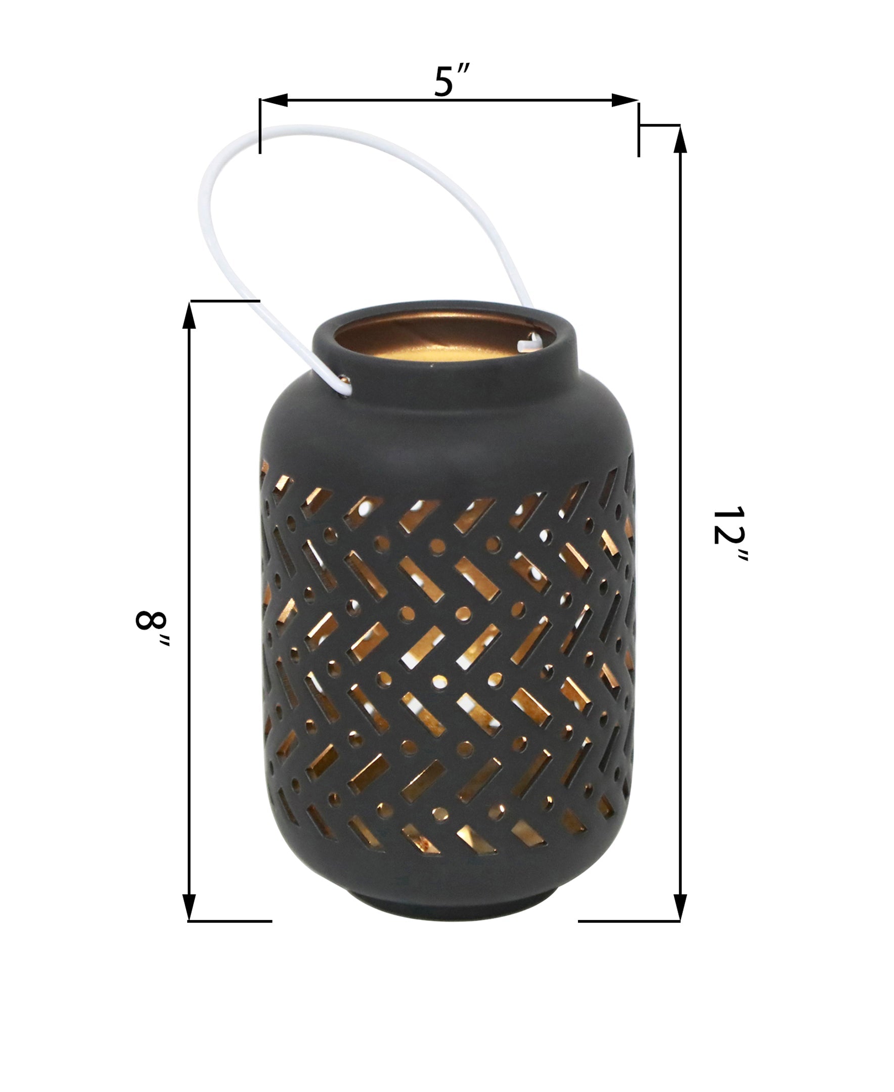  Flora Bunda Ceramic Lantern Featuring LED Chevron - Matte Black - Bonton