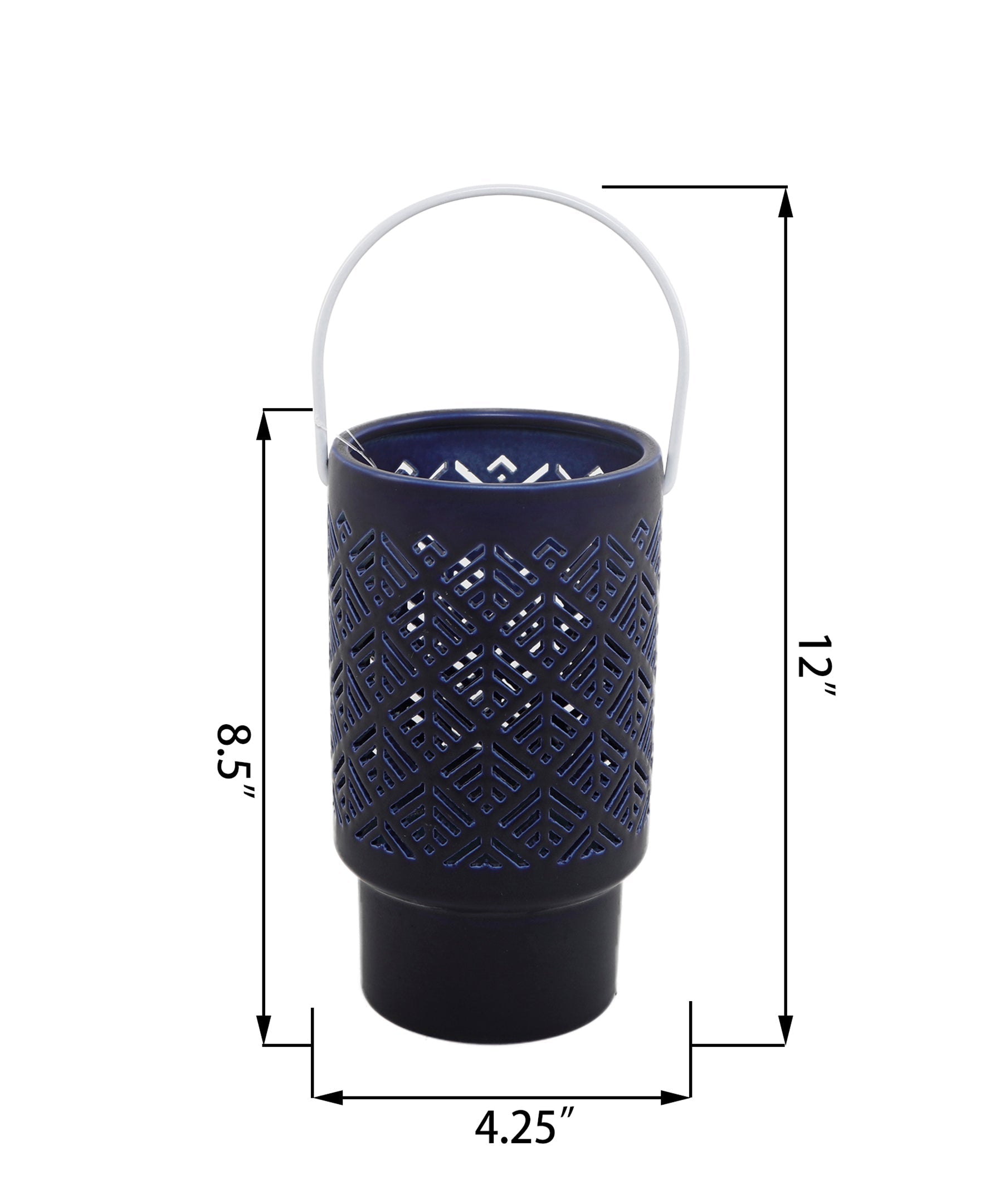  Flora Bunda LED Herringbone Ceramic Lantern - Navy - Bonton