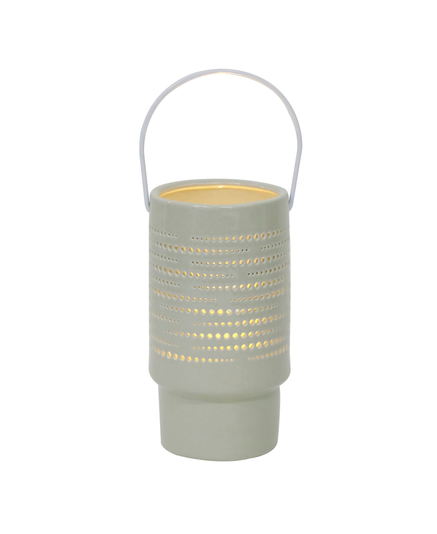  Flora Bunda Ceramic Lantern Featuring LED Scale - Light Gray - Bonton