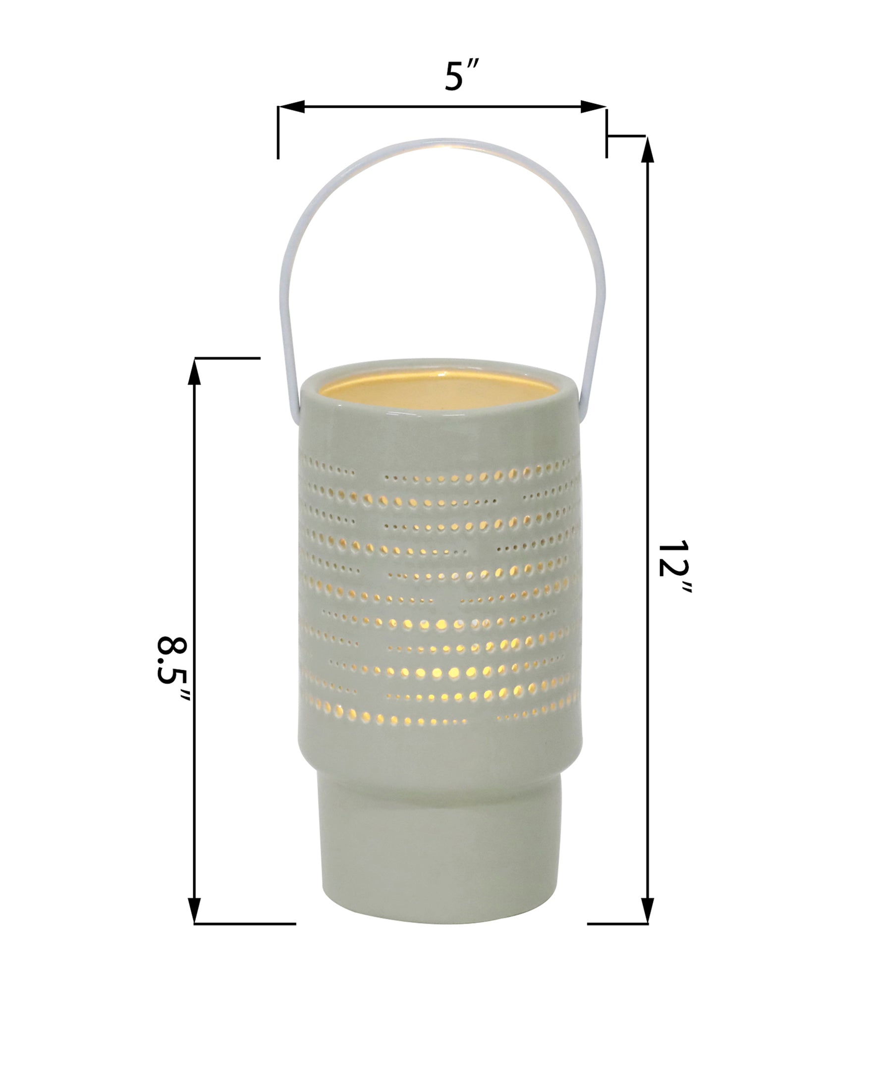  Flora Bunda Ceramic Lantern Featuring LED Scale - Light Gray - Bonton