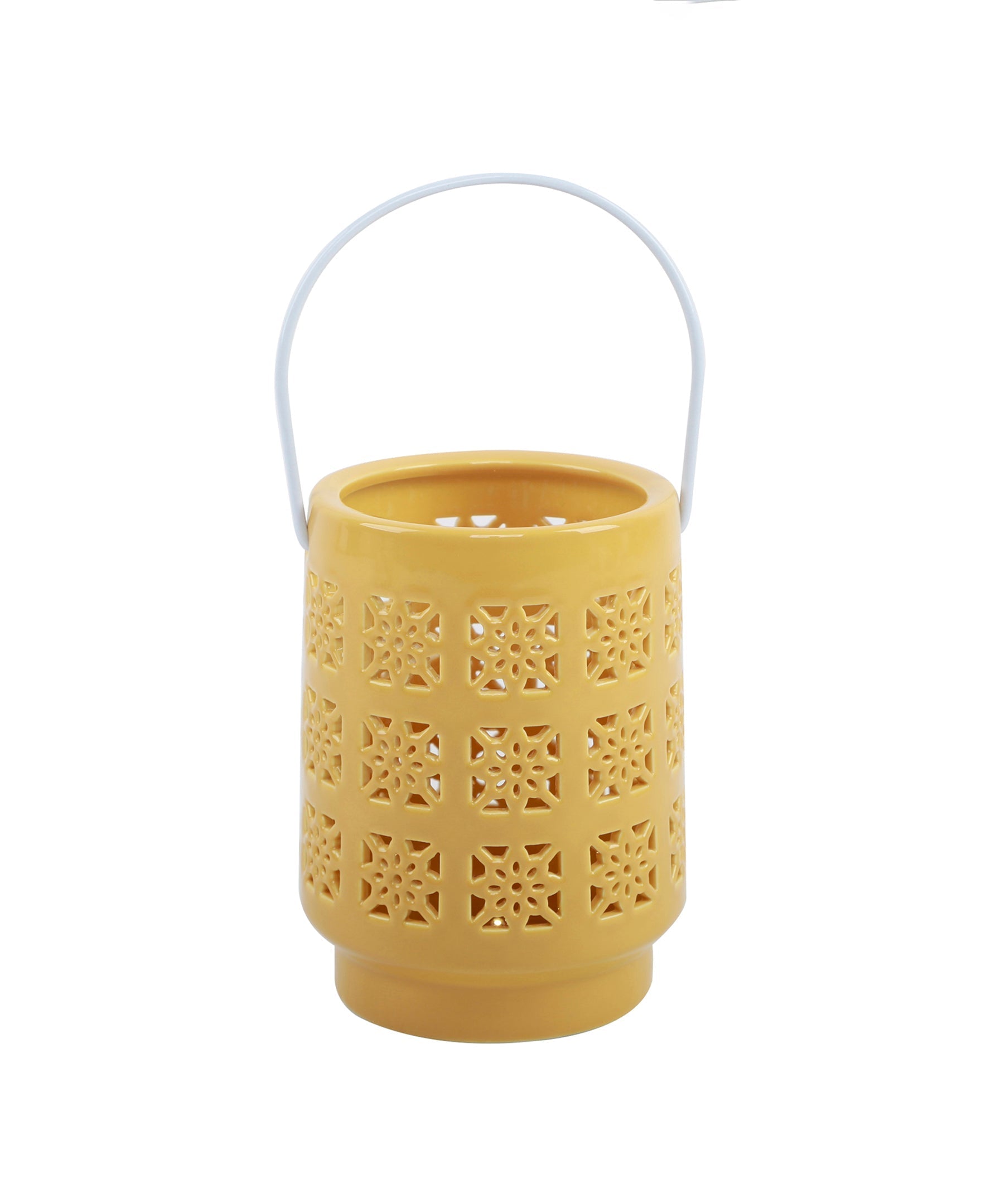  Flora Bunda Ceramic Lantern Featuring LED Pieced Star - Yellow - Bonton