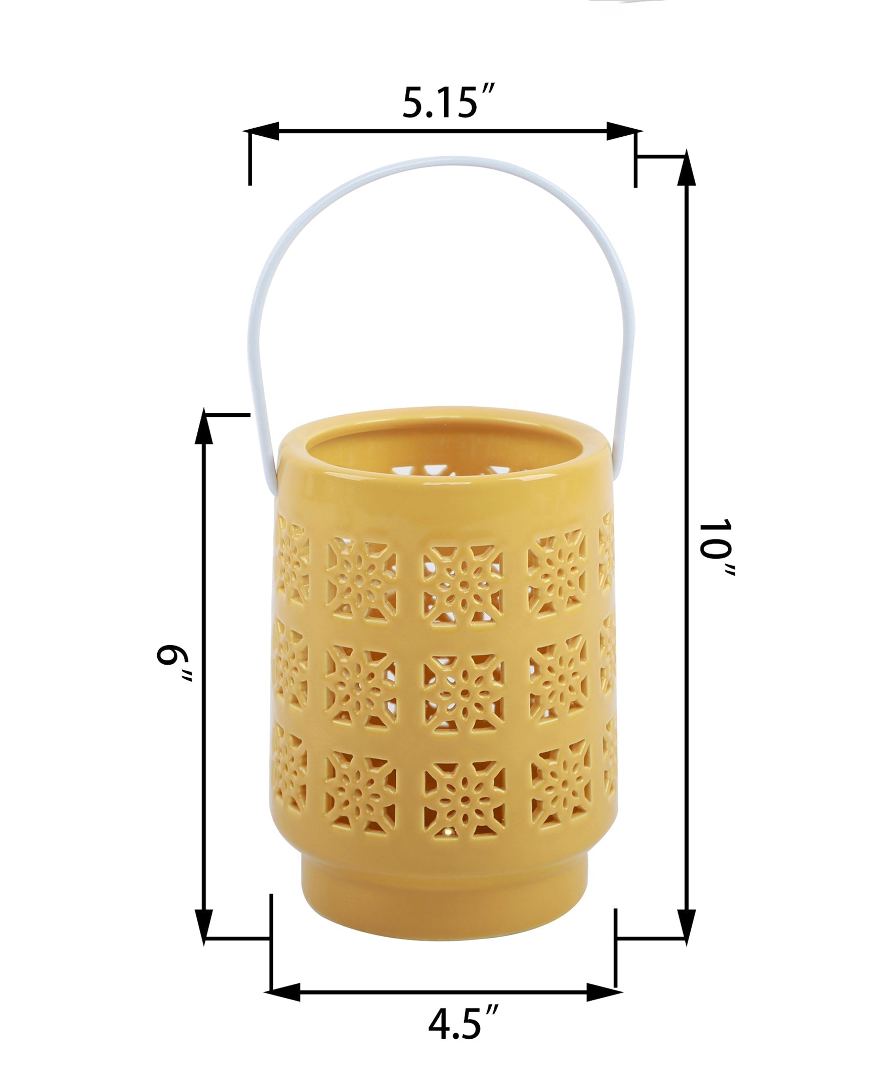  Flora Bunda Ceramic Lantern Featuring LED Pieced Star - Yellow - Bonton