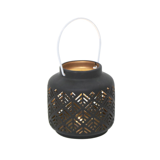 Ceramic Lantern Featuring LED Herringbone