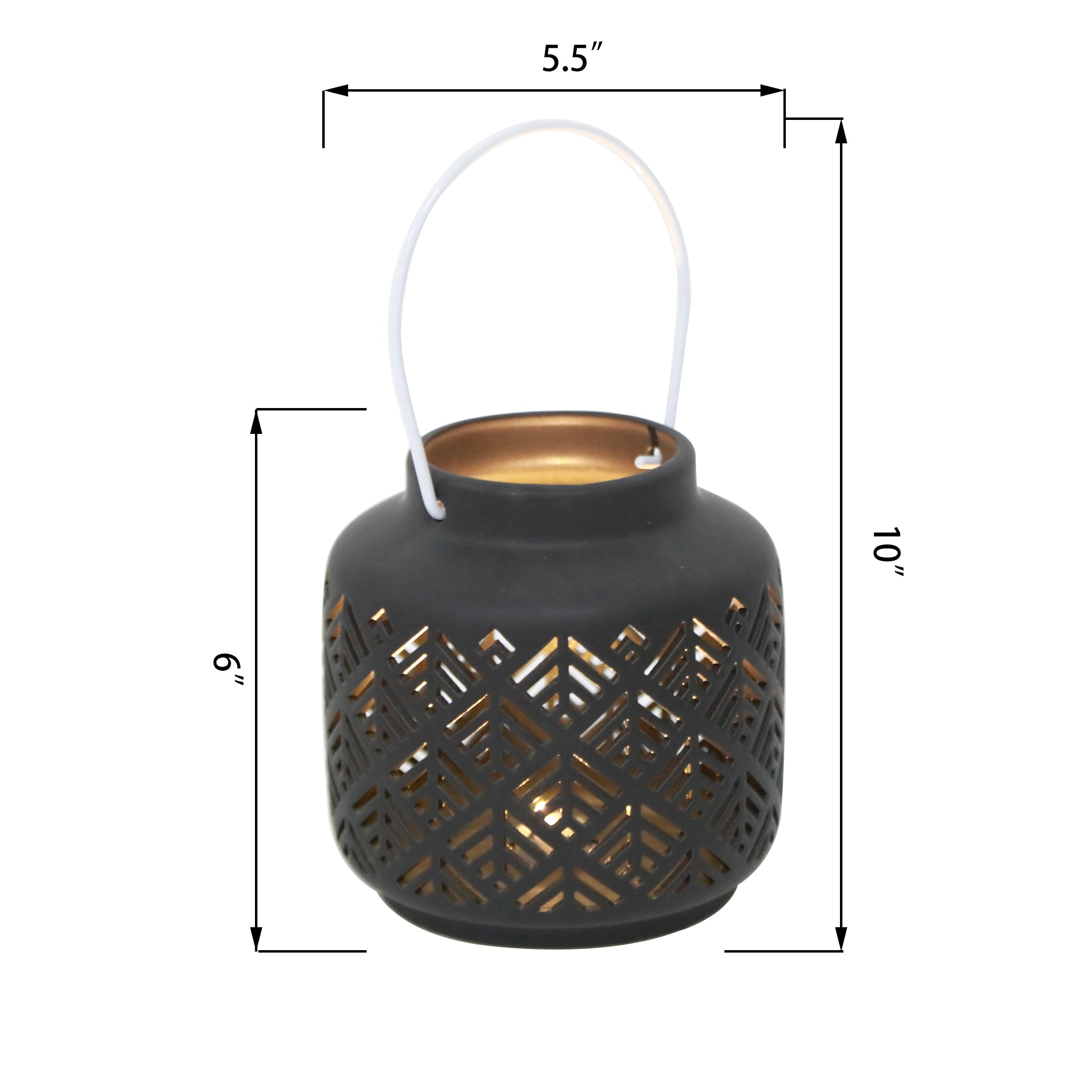  Flora Bunda Ceramic Lantern Featuring LED Herringbone - Matte Black - Bonton