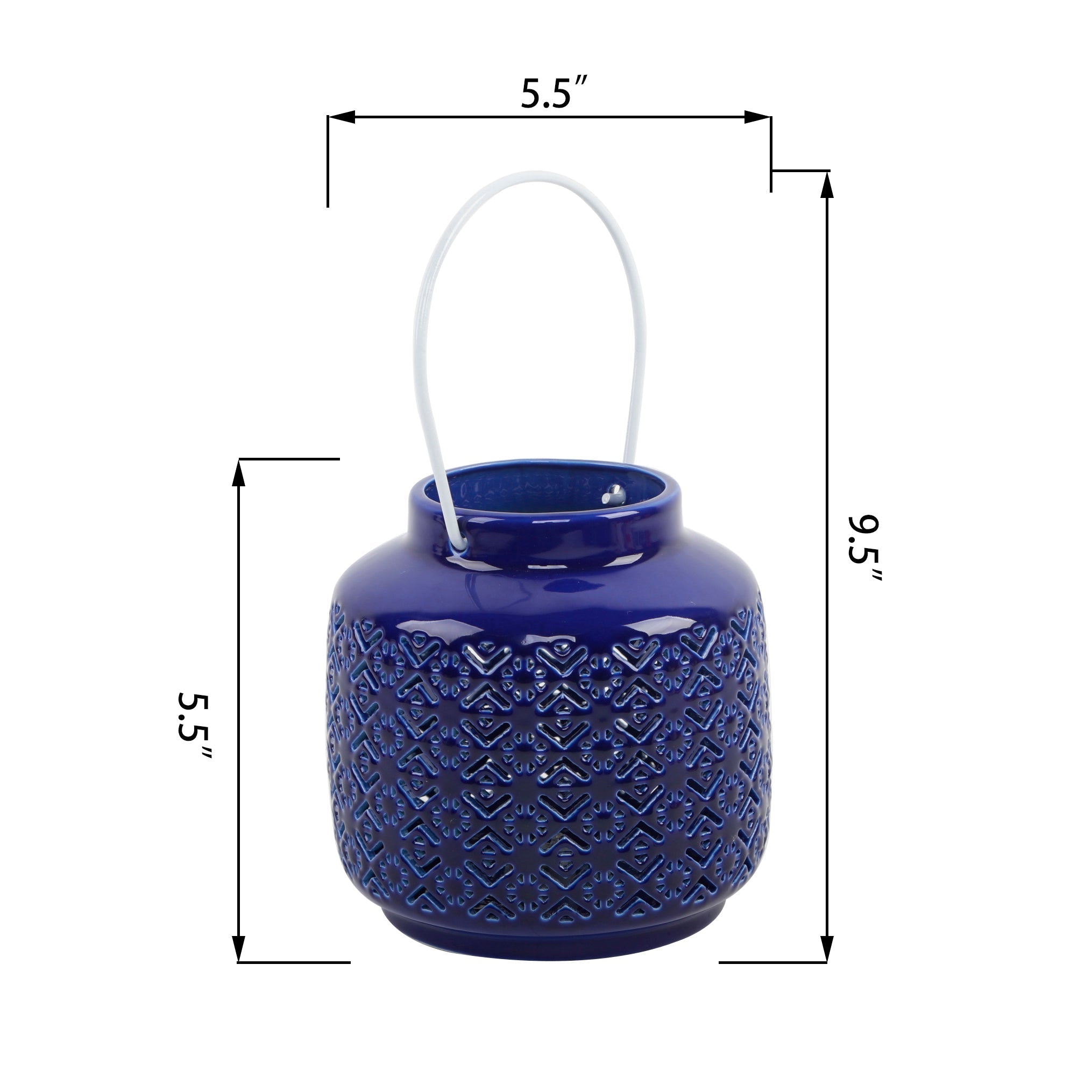  Flora Bunda Ceramic Lantern with Birds Eye LED - Navy - Bonton