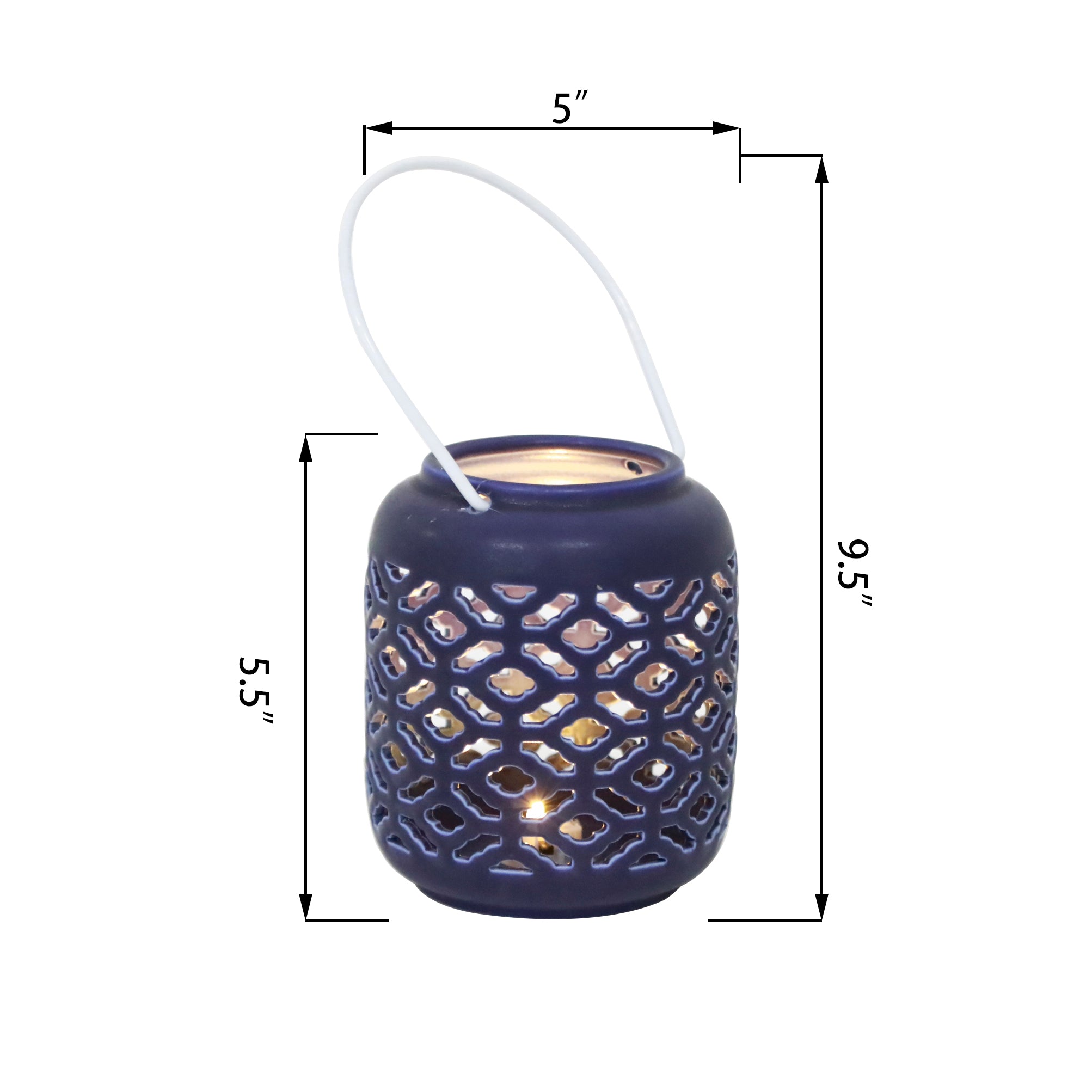  Flora Bunda Ceramic Lantern Featuring LED Kilim - Matte Navy - Bonton