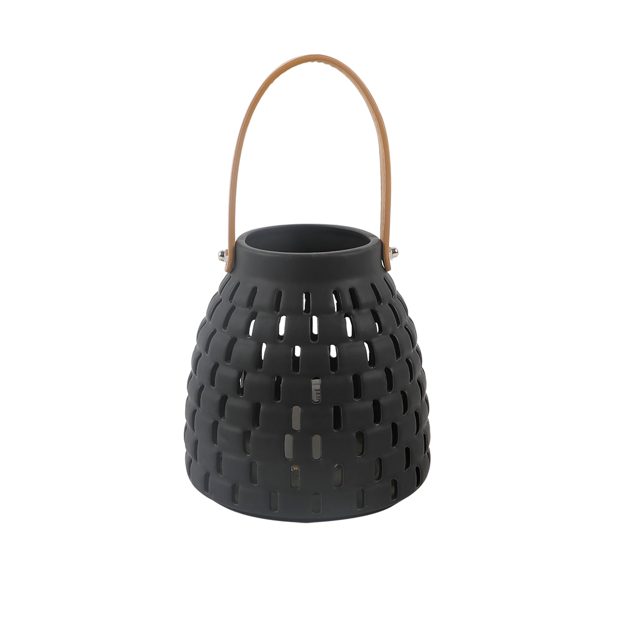  Flora Bunda Ceramic Lantern Featuring LED Honeycomb - Black - Bonton