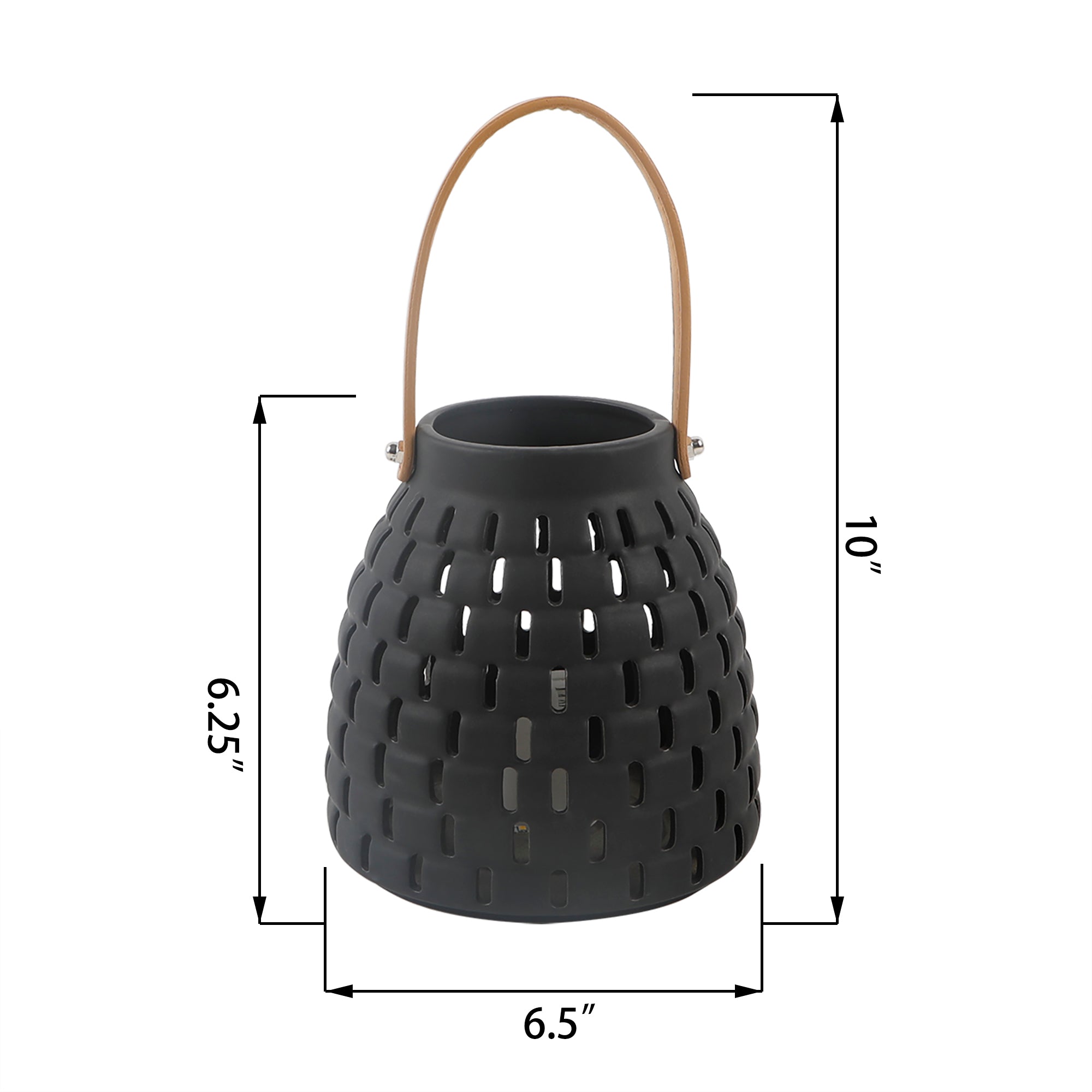  Flora Bunda Ceramic Lantern Featuring LED Honeycomb - Black - Bonton