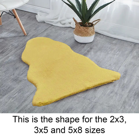 Yellow Faux Rabbit Fur Fuzzy Soft Fluffy Plush Cozy Shaggy Area Rug by Homemartgoods