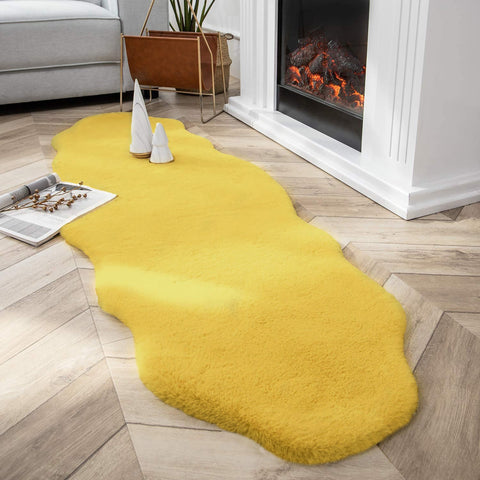Yellow Faux Rabbit Fur Fuzzy Soft Fluffy Plush Cozy Shaggy Area Rug by Homemartgoods