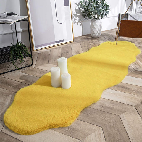 Yellow Faux Rabbit Fur Fuzzy Soft Fluffy Plush Cozy Shaggy Area Rug by Homemartgoods