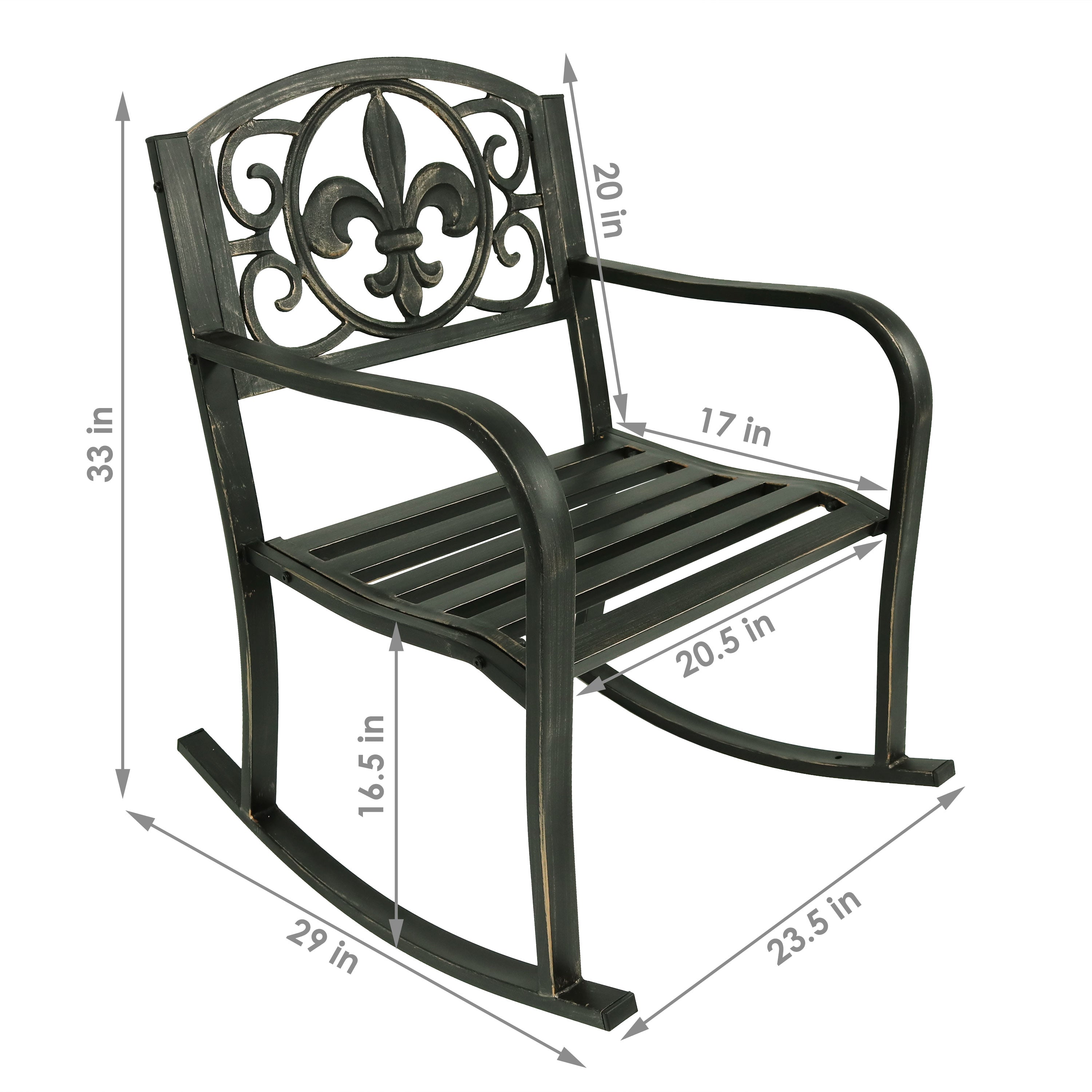  Sunnydaze Decor Traditional Fleur-de-Lis Design Cast Iron and Steel Rocking Chair - Black - Bonton