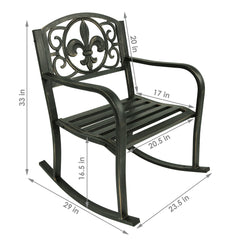 Traditional Fleur-de-Lis Design Cast Iron and Steel Rocking Chair