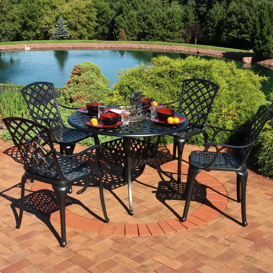 Crossweave Cast Aluminum Round Patio 5 Piece Dining Set