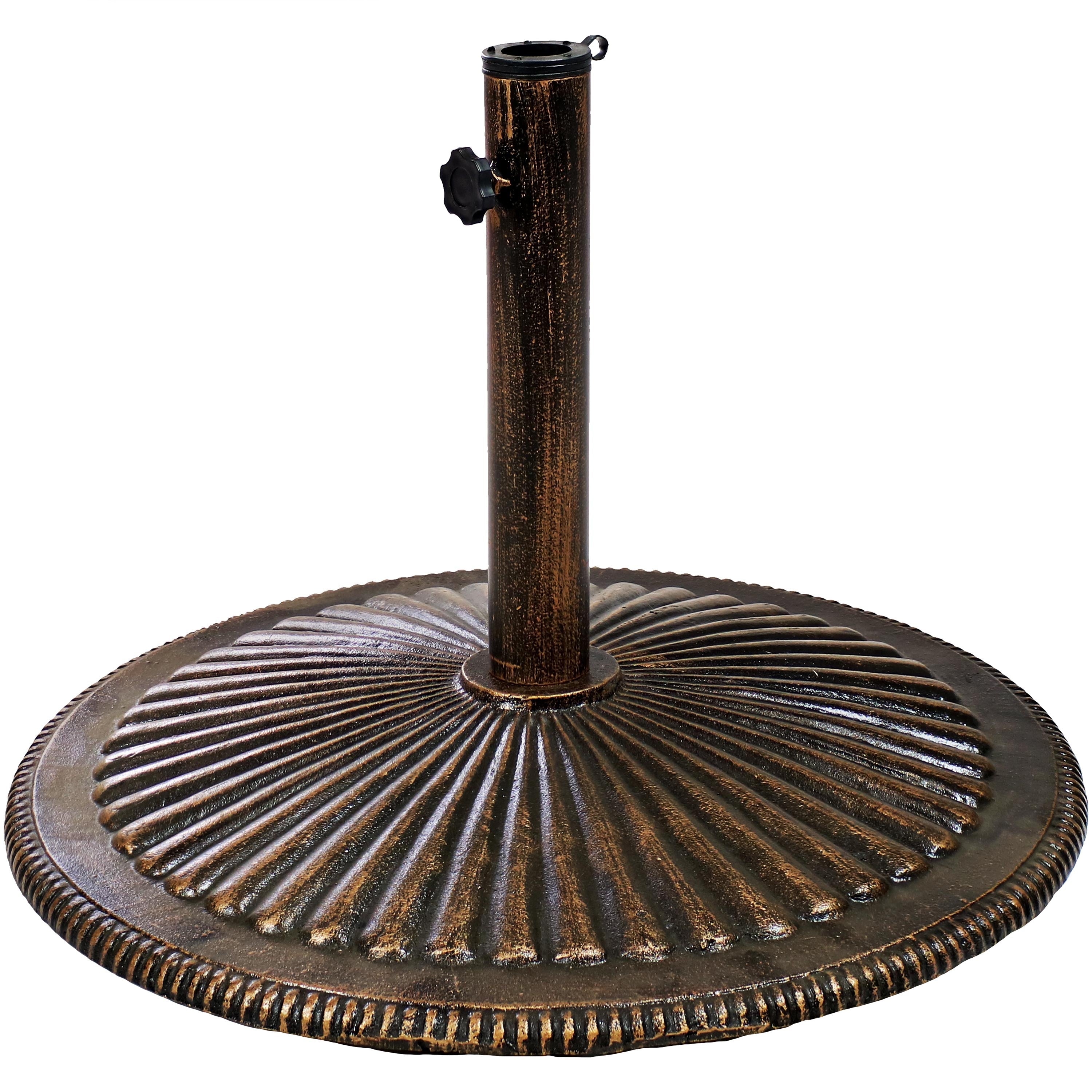  Sunnydaze Decor Heavy-Duty Cast Iron Decorative Ridged Design Round Patio Umbrella Base Stand - 22