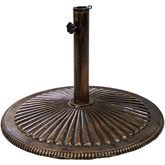 Heavy-Duty Cast Iron Decorative Ridged Design Round Patio Umbrella Base Stand - 22" - Bronze