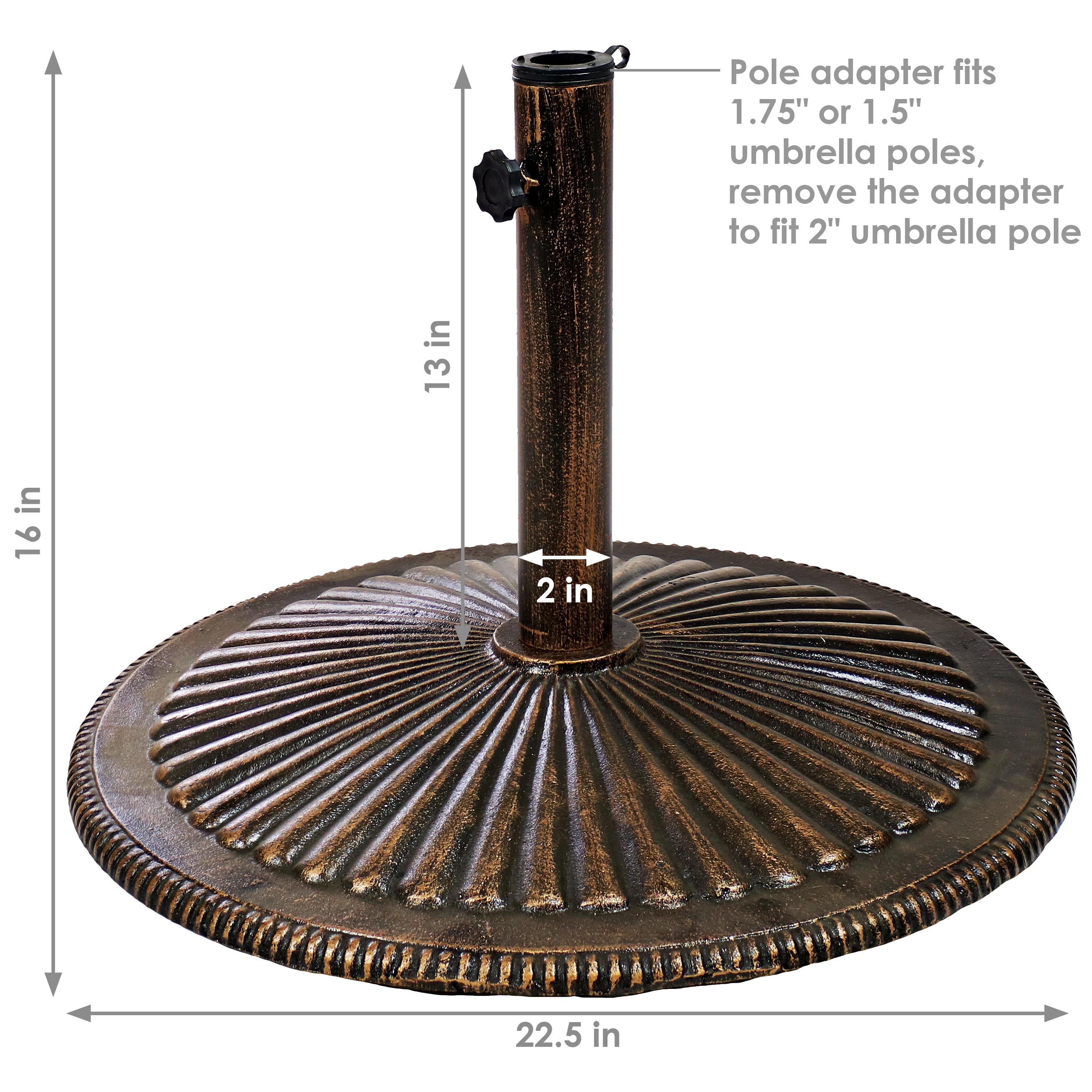  Sunnydaze Decor Heavy-Duty Cast Iron Decorative Ridged Design Round Patio Umbrella Base Stand - 22