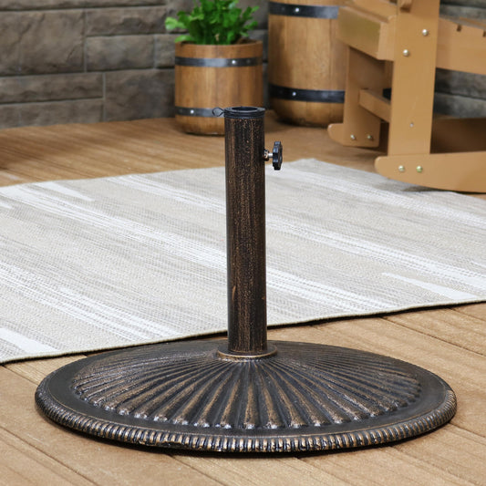 Heavy-Duty Cast Iron Decorative Ridged Design Round Patio Umbrella Base Stand - 22" - Bronze