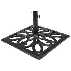 Heavy-Duty Cast Iron Decorative Imperial Geometric Design Square Patio Umbrella Base - 16" - Black