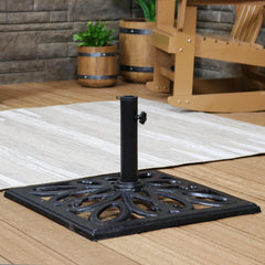 Heavy-Duty Cast Iron Decorative Imperial Geometric Design Square Patio Umbrella Base - 16" - Black