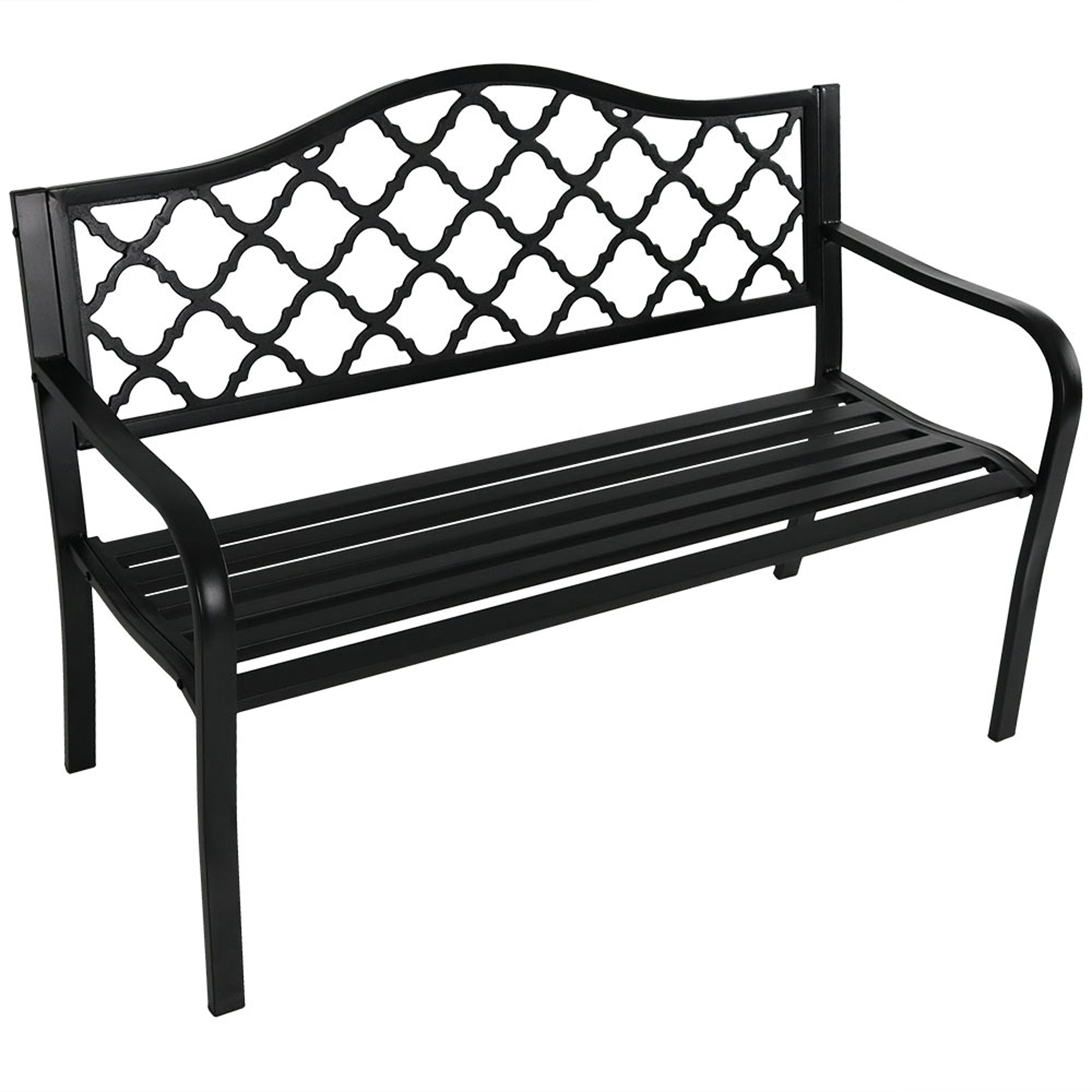  Sunnydaze Decor 2-Person Lattice Design Black Cast Iron Garden Bench - Black - Bonton